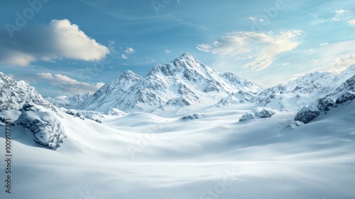 a lifeless mountain covered with snow, cold empty, realistic wide angle shot 