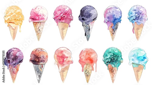 Intricate Geometric Ice Cream Cones Set on White Backdrop