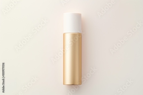 Cosmetics cylinder gold white background.