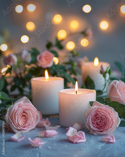 cute cozy candle in flowers