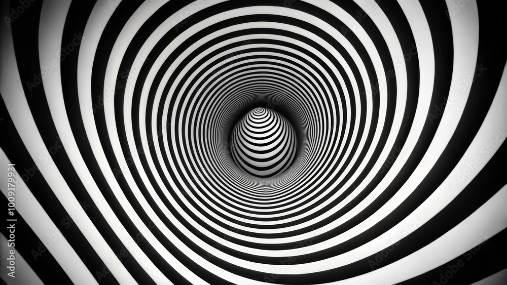 Monochrome Spiral Optical Illusion: Infinite Tunnel Effect Monochrome Spiral Optical Illusion: Infinite Tunnel Effect