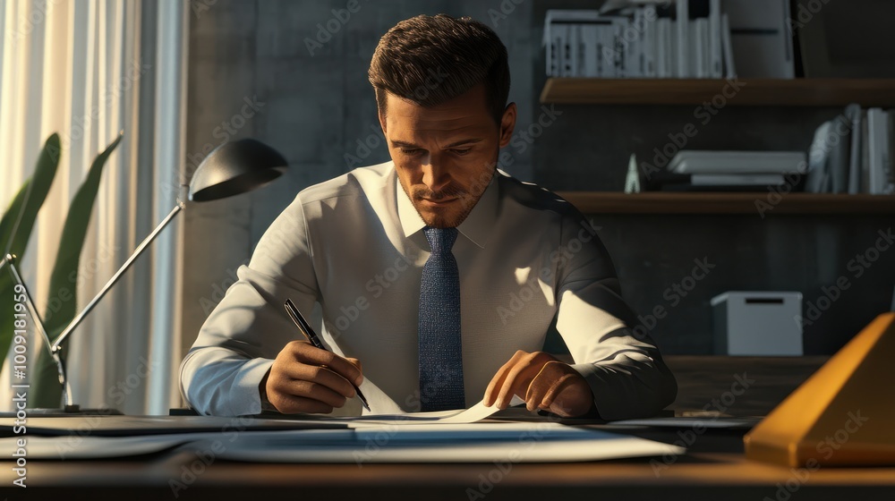 Fototapeta premium A businessman completing due diligence for an acquisition. Generative AI.