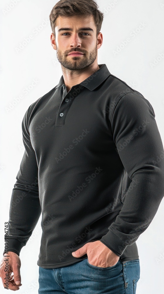 Durable rugby shirt with a buttoned placket and long sleeves, ideal for an athletic and rugged look. Durable rugby shirt with a buttoned placket and long sleeves, ideal for an athletic and rugged look.