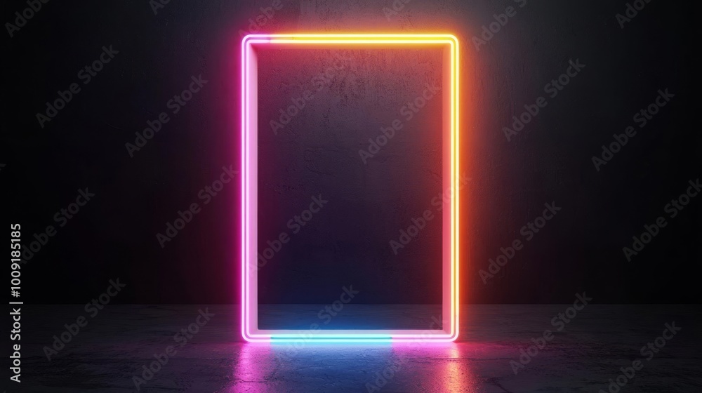 Neon light frame on dark background Neon light frame on dark background