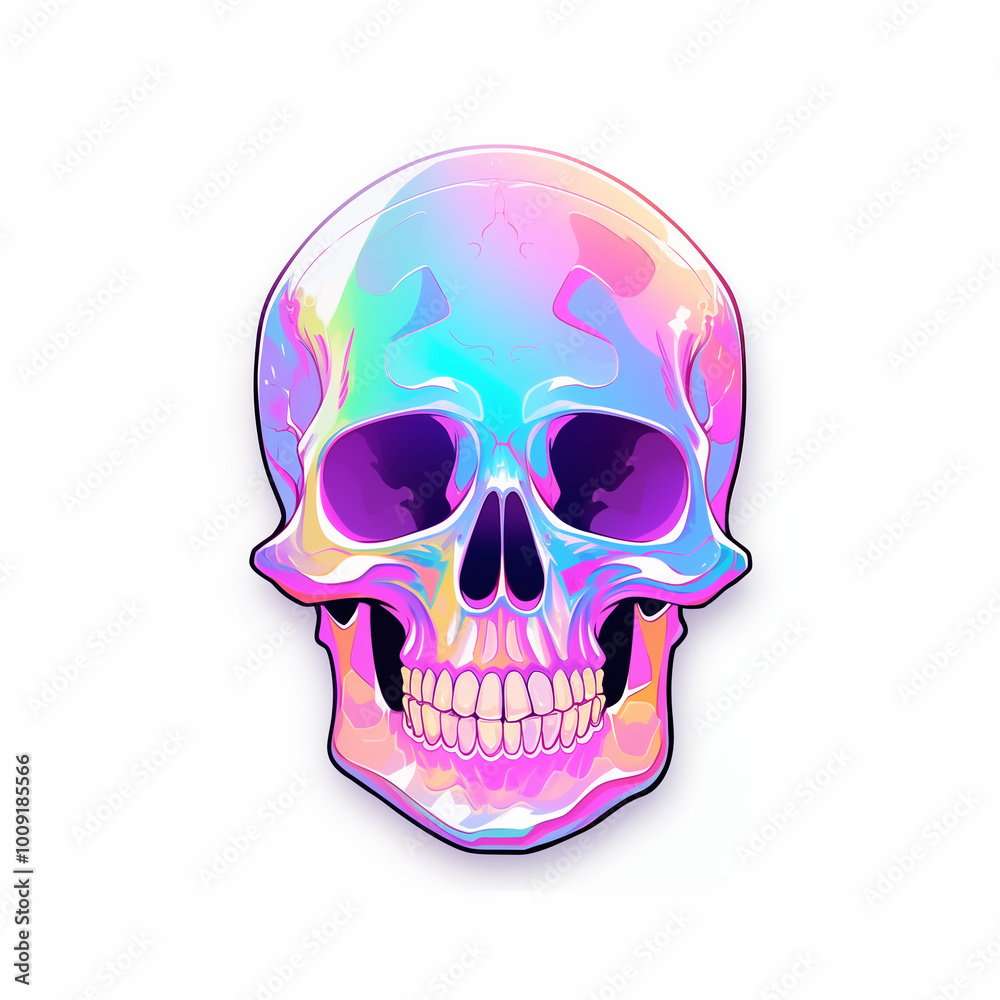 Fototapeta premium Colorful holographic skull illustration, vibrant and modern design on white background