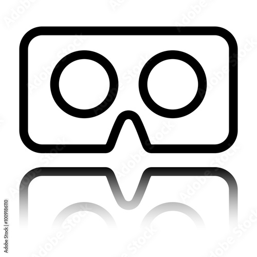 Vr cardboard simple icon. Flat design. Black icon with mirror reflection. White background