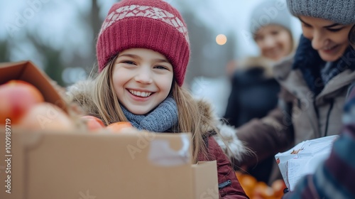 A Family Participates in a Thanksgiving Food Drive Showing Gratitude by Helping Those in Need and Giving Back to the Community