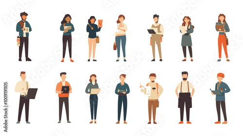 Set of characters of men and women of various professions. People working in various fields of work