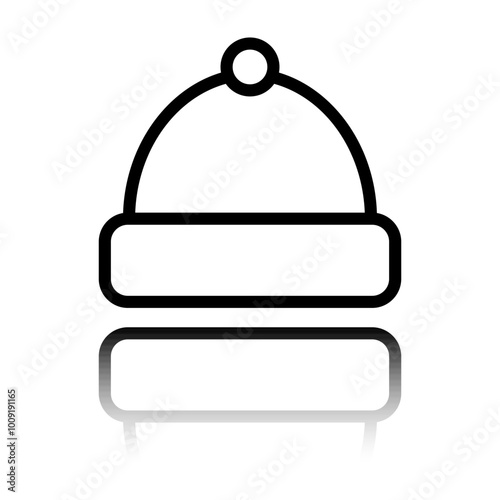Winter hat simple icon vector. Flat design. Black icon with mirror reflection. White background