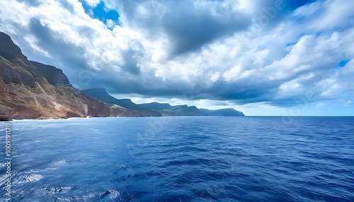 Scenic view of cloudy sky above the deep ocean, a romantic natural beauty masterpiece.