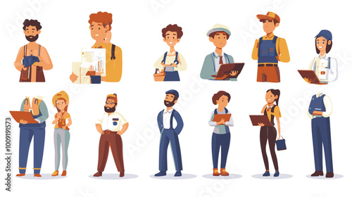 Set of characters of men and women of various professions. People working in various fields of work