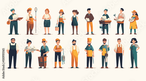 Set of characters of men and women of various professions. People working in various fields of work