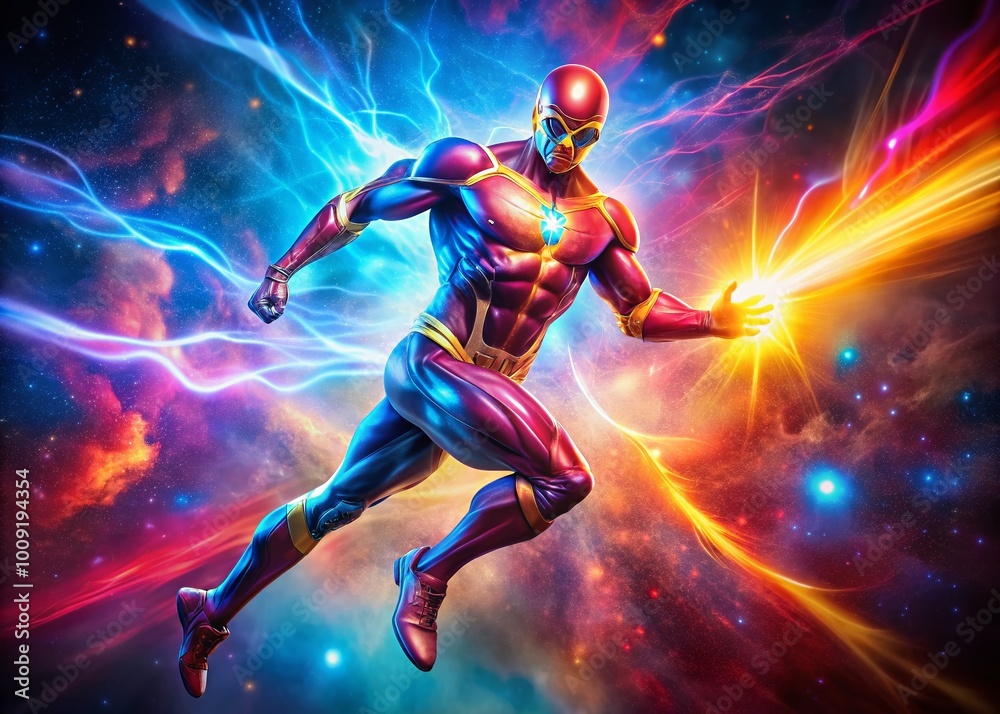 Dark Superhero Figure in Action Pose with Cosmic Energy Effects and Dramatic Lighting Background Dark Superhero Figure in Action Pose with Cosmic Energy Effects and Dramatic Lighting Background