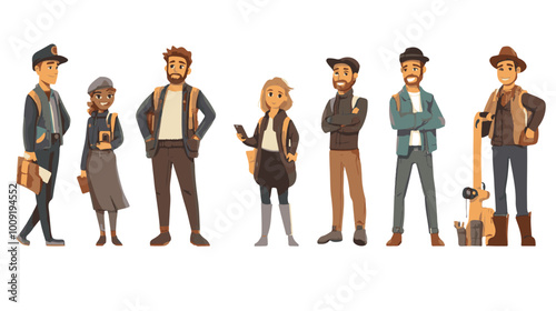 Set of characters of men and women of various professions. People working in various fields of work