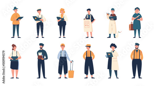 Set of characters of men and women of various professions. People working in various fields of work