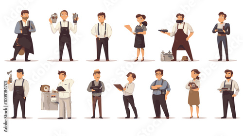 Set of characters of men and women of various professions. People working in various fields of work