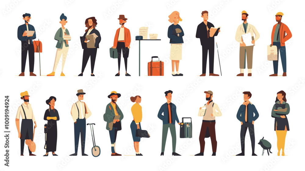 Set of characters of men and women of various professions. People working in various fields of work