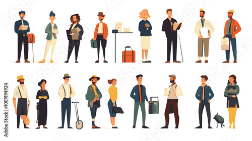 Set of characters of men and women of various professions. People working in various fields of work
