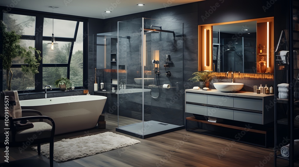 Modern Bathroom Interior Design with Bathtub and Shower Modern Bathroom Interior Design with Bathtub and Shower