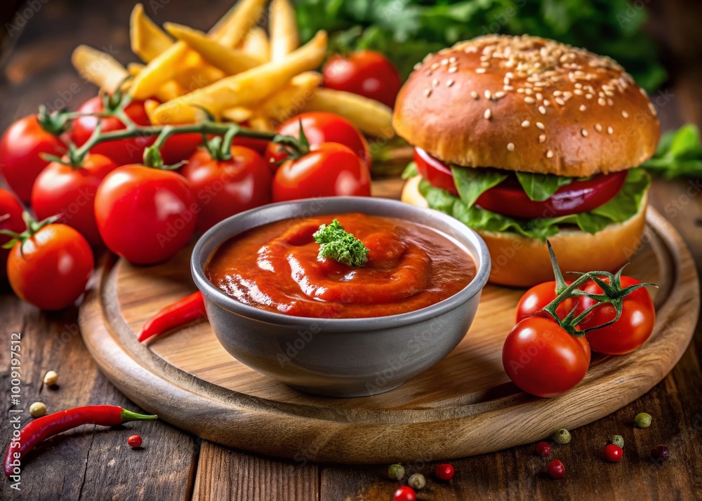 Delicious and Tangy Tomato Sauce for Dipping and Cooking, Perfect for Burgers and Fries Delicious and Tangy Tomato Sauce for Dipping and Cooking, Perfect for Burgers and Fries