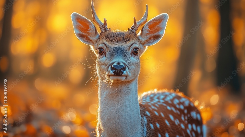 Fawn Deer Portrait in Autumn Forest Fawn Deer Portrait in Autumn Forest