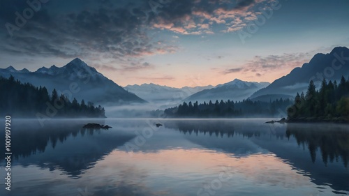 Misty morning on the lake fog in nature fog forest river fog