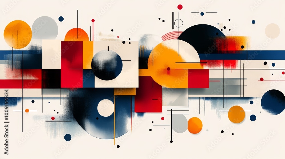 Obraz premium Colorful abstract composition featuring geometric shapes and patterns in modern art style