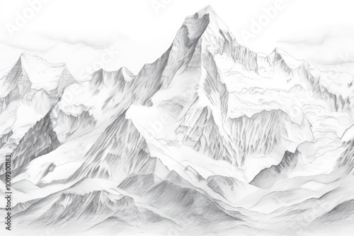 Snow mountain landscape drawing sketch nature.