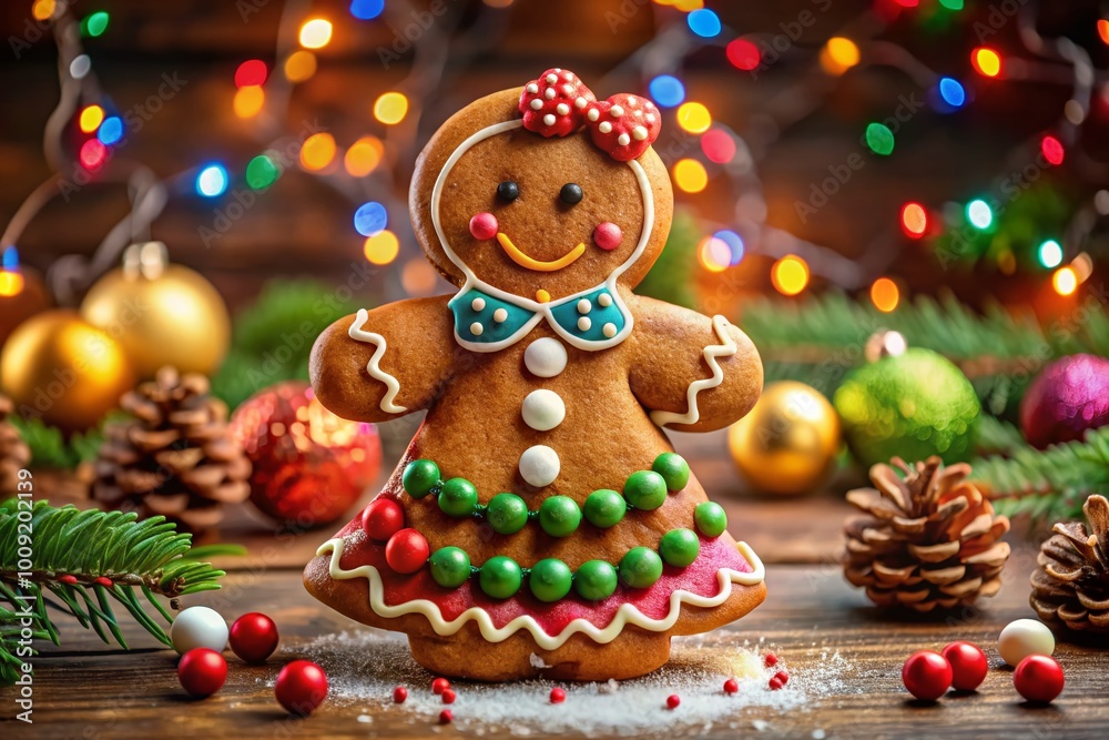Deliciously Crafted Gingerbread Woman Figurine Decorated with Icing and Colorful Candy Accents Deliciously Crafted Gingerbread Woman Figurine Decorated with Icing and Colorful Candy Accents
