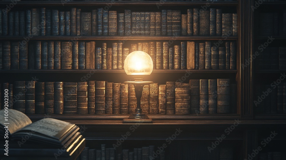 Cozy Library with Glowing Book Lamp Cozy Library with Glowing Book Lamp