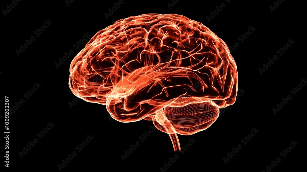 A bright, glowing view of the brain's motor cortex sending signals to the muscles, lighting up the nerves as they travel through the body to create movement.