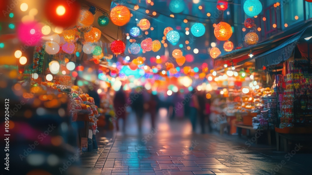 Bokeh effect capturing a vibrant street market Bokeh effect capturing a vibrant street market