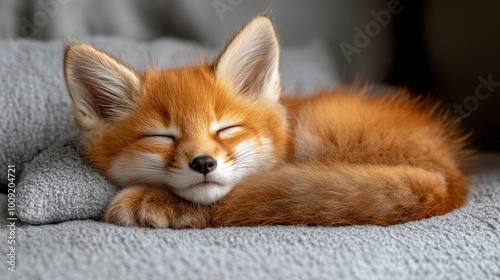 Adorable Red Fox Kit Curled Up Sleeping