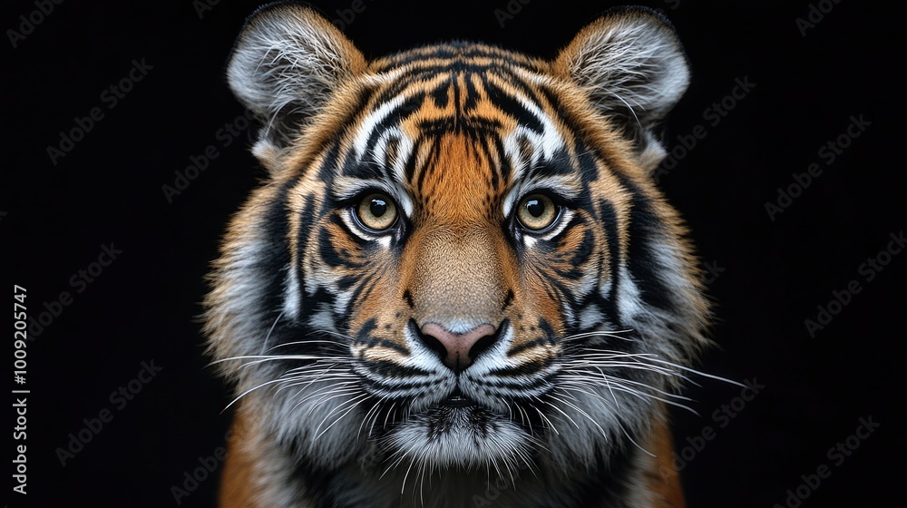 Close-up portrait of a tiger against a black background Close-up portrait of a tiger against a black background