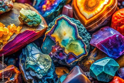 Detailed close-up of calculous stones on a textured surface showcasing natural mineral formations photo