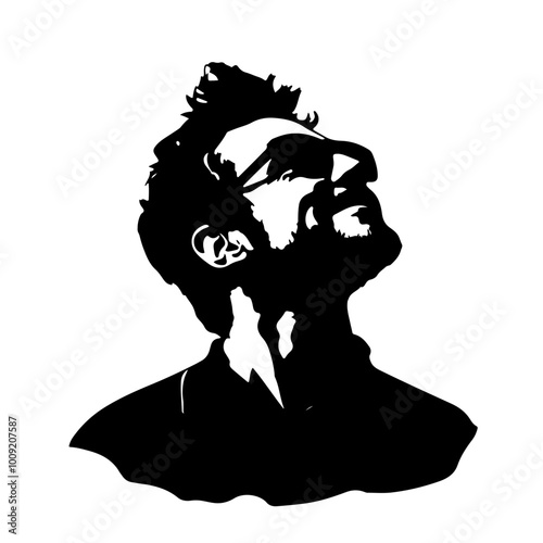 Stylized vector illustration of a cool-looking man wearing sunglasses and gazing upwards. A bold, modern design suitable for male profile icons, branding, and digital art.