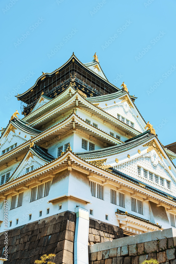Architectural detail with Osaka Castle, in Japan. Traditional japanese architecture Architectural detail with Osaka Castle, in Japan. Traditional japanese architecture