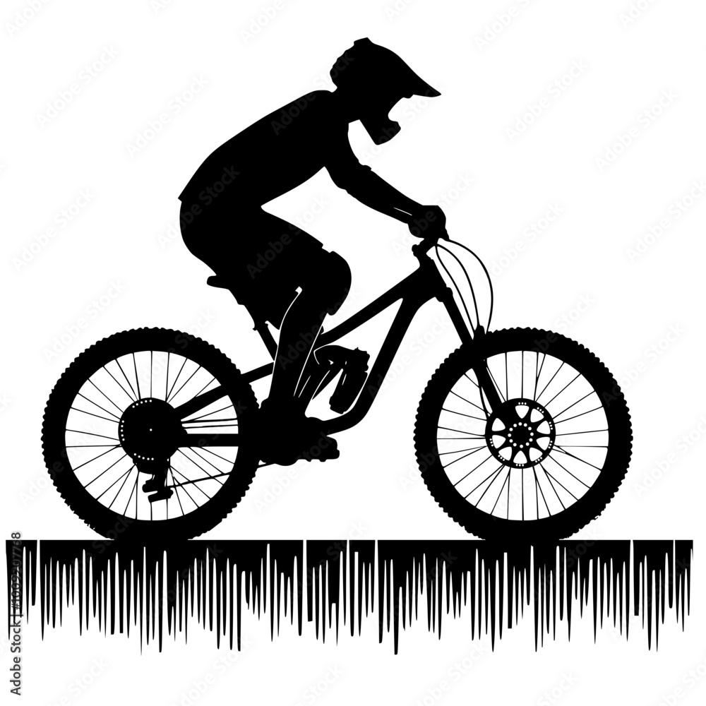Obraz premium silhouette of a cyclist, man riding mountain bike 