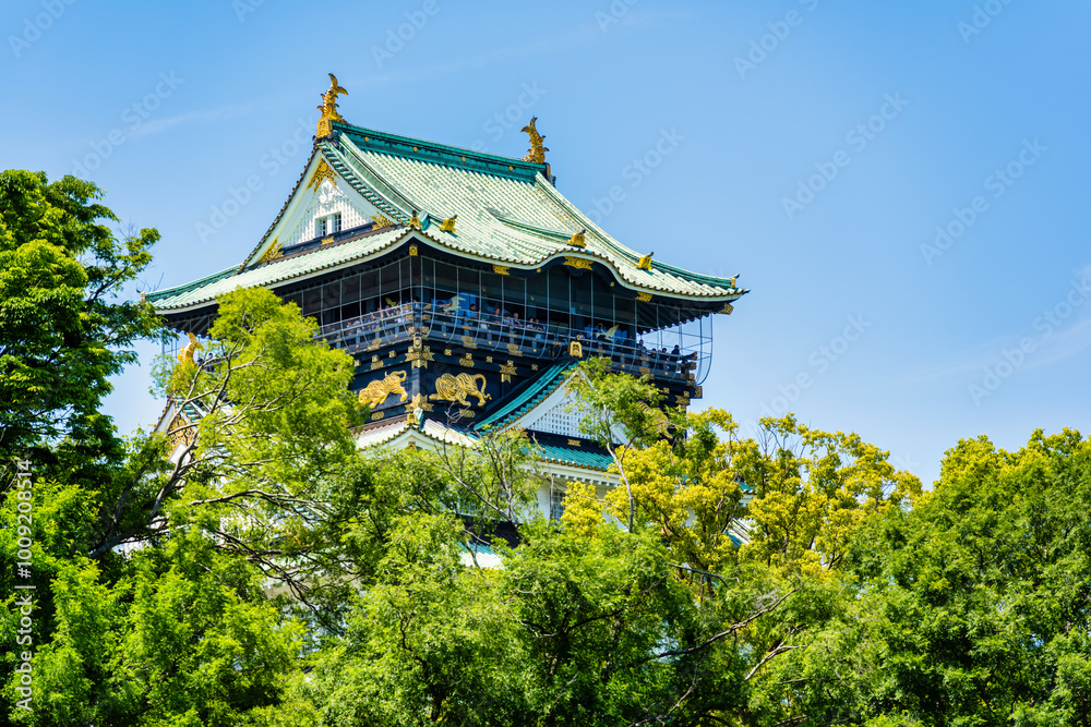 Osaka, Japan - 05.05.2024: View with Osaka Castle, the most famous landmark and popular tourist attractions in Osaka, Japan. Osaka, Japan - 05.05.2024: View with Osaka Castle, the most famous landmark and popular tourist attractions in Osaka, Japan.