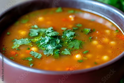 Close-up of a Bowl of Hearty Chickpea Soup