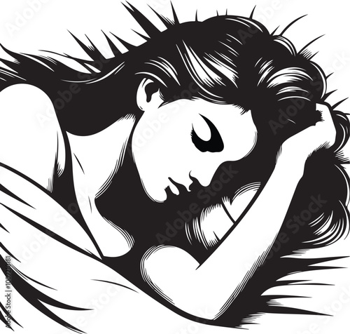 Woman sleeping peacefully silhouette vector