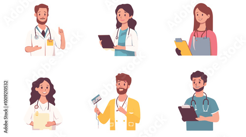 Set of Doctor Cartoon flat vector illustration