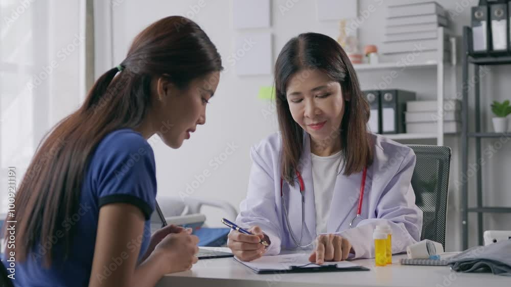 Doctor explaining treatment to a patient in an office setting, while the patient listens attentively and engages in the discussion Doctor explaining treatment to a patient in an office setting, while the patient listens attentively and engages in the discussion