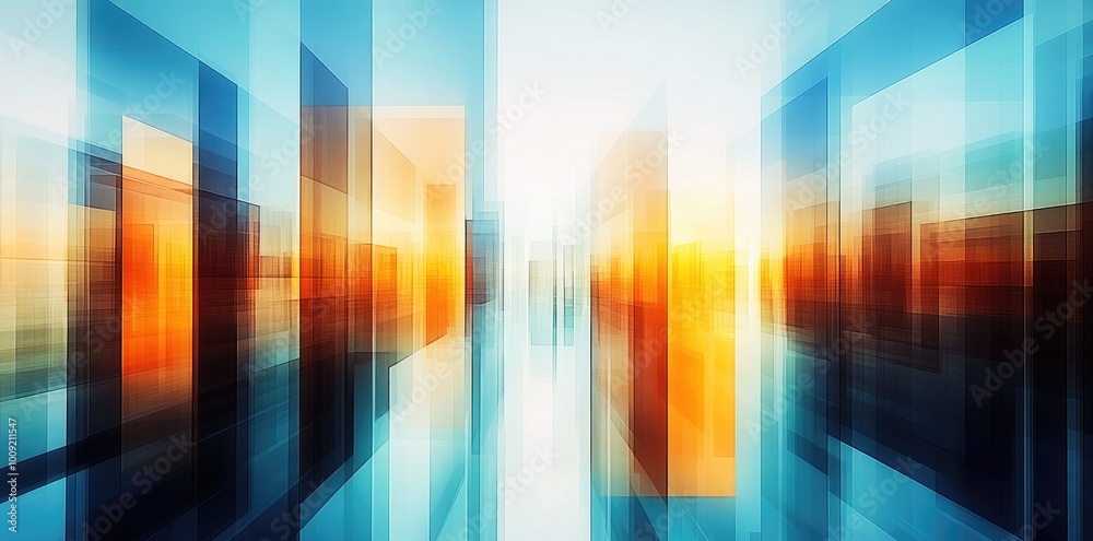 Abstract Background Featuring Modern City Buildings with Blue and Orange Skyscrapers. Office buildings Illustration Art