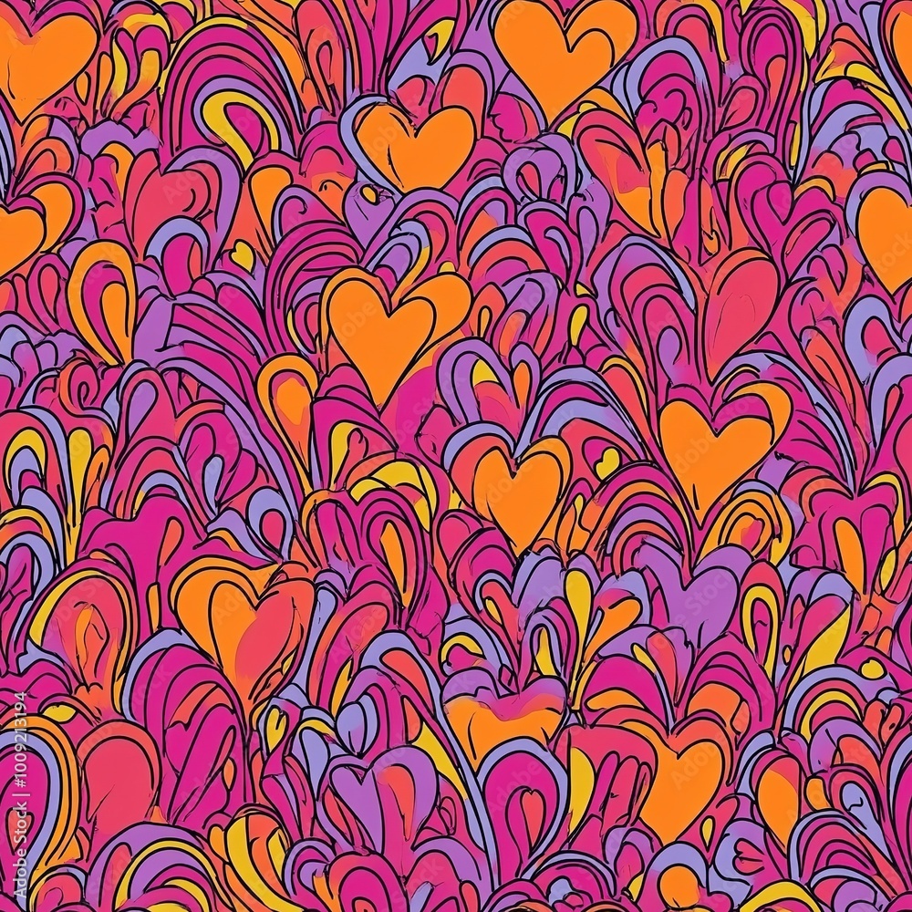 Fototapeta premium Seamless pattern with hearts in doodle style. Digital illustration