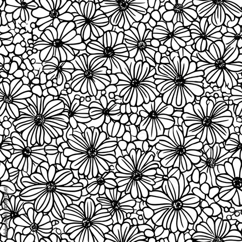 Seamless pattern with flowers in doodle style. illustration. 