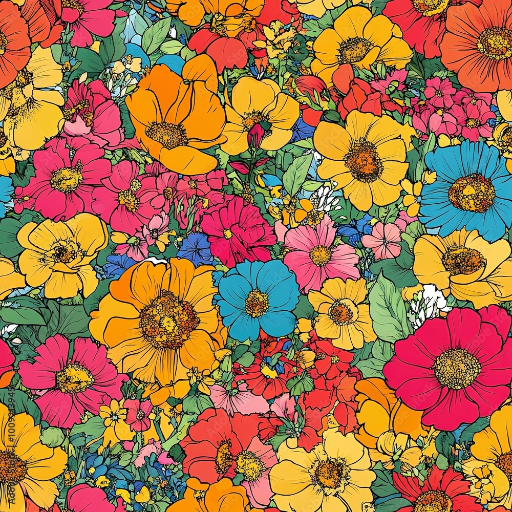 Seamless pattern with bright spring flowers. Seamless pattern with bright spring flowers.