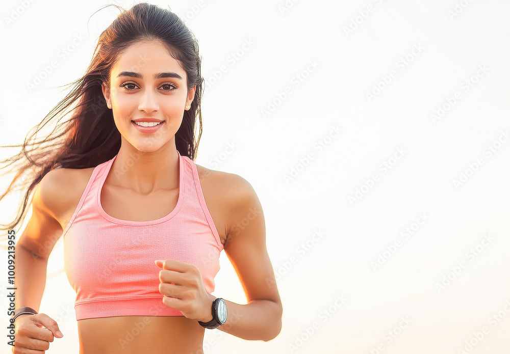 young indian woman running on isolated background young indian woman running on isolated background