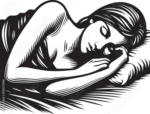 Woman sleeping peacefully silhouette vector