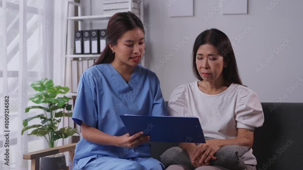 Nurse comforts a crying senior patient while holding a medical chart, providing emotional support and compassion in healthcare Nurse comforts a crying senior patient while holding a medical chart, providing emotional support and compassion in healthcare